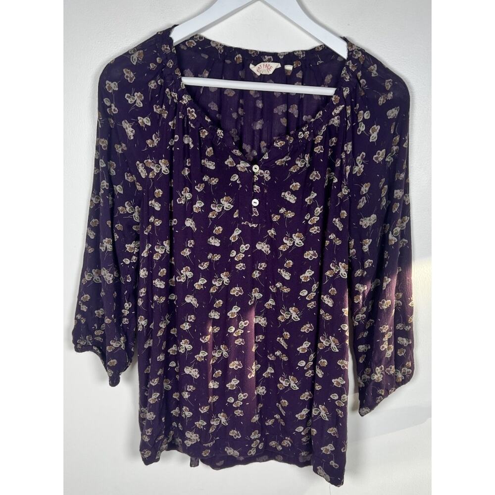 Fat Face Size 8 Purple Floral Scoop Neck Button Up Peasant Style Tunic Top Blous - Picture 2 of 11